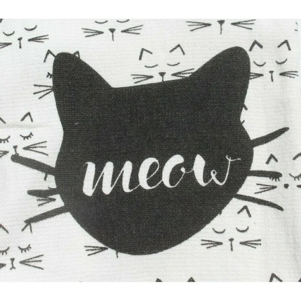 Set Of 2 Modern Meow CATS Black & White 100% Cotton Kitchen Towel 28